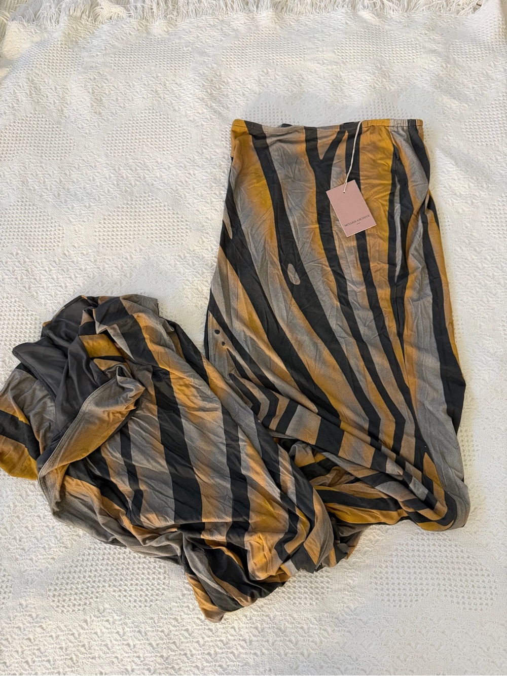 Issey Miyake Striped Maxi Skirt in Mustard & Charcoal